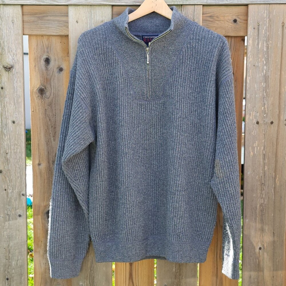 VINTAGE Christopher Rand 1/4 Zip Men's Medium 100% Lambs wool Layering Grey Wool